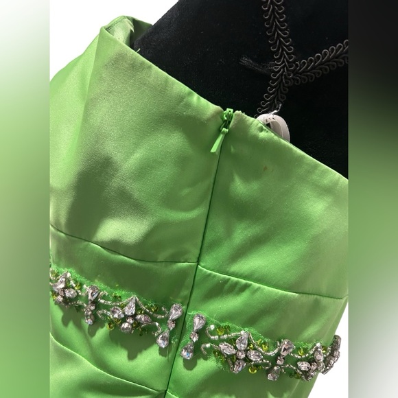 Lime green prom dress with beaded diamonds/ green formal dress/ by Coli Couture - Picture 9 of 16